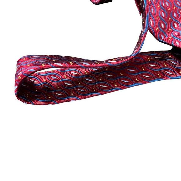 Jos A Bank Red Blue Mens 100% Silk Geometric Italy Mens Neck Tie 58" x 3.75" - Picture 3 of 16